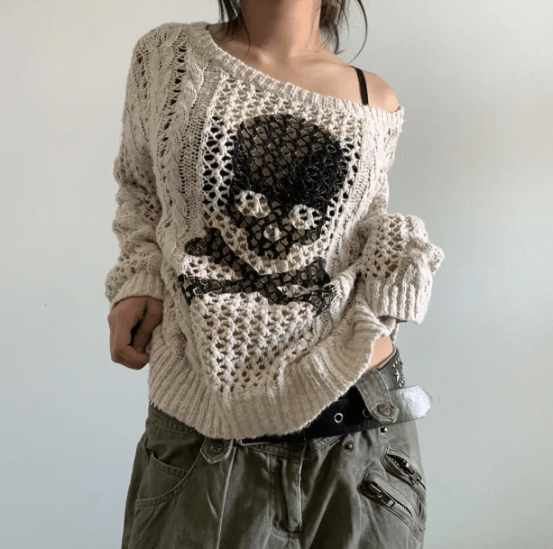 White Skeleton Knitted Sweater | Aesthetic Clothing