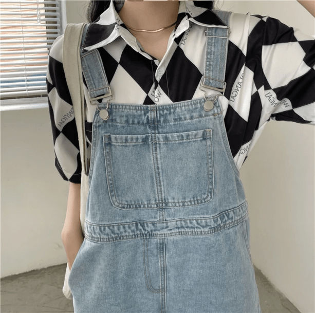 Short Sleeve Denim Romper – Casual Y2K Aesthetic Outfit