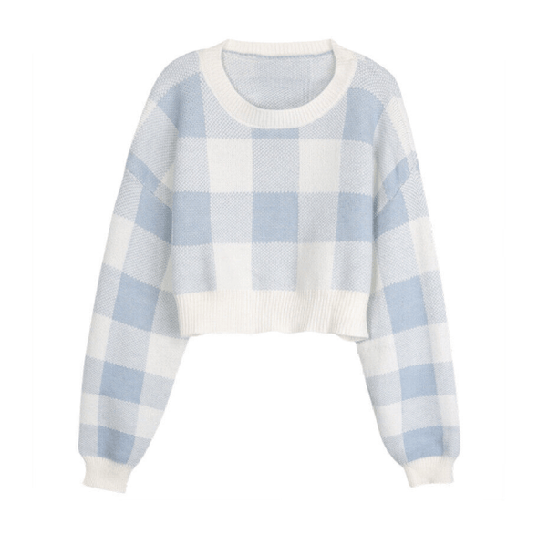 Plaid Preppy Cropped Sweater - All Things Rainbow