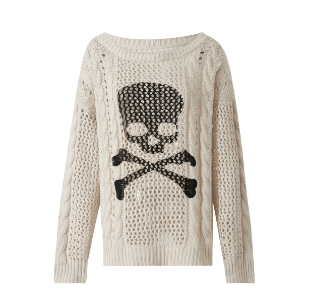 White Skeleton Knitted Sweater | Aesthetic Clothing