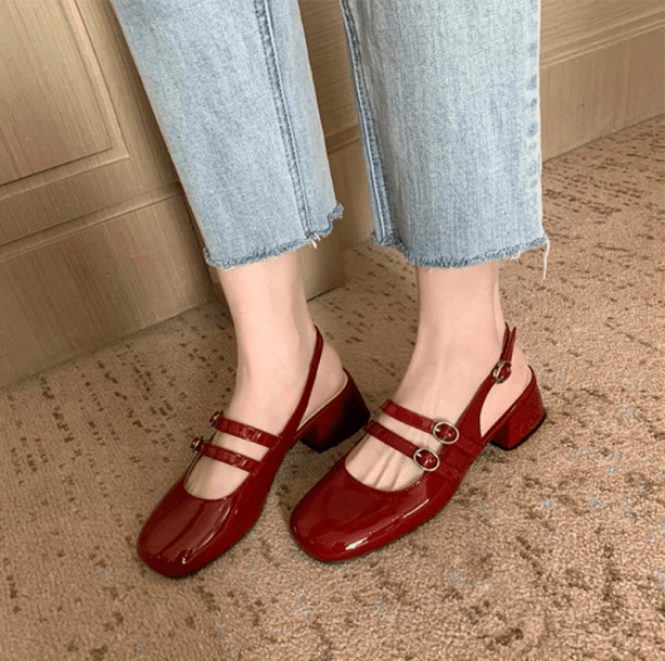 Red Medium Heel Sandals