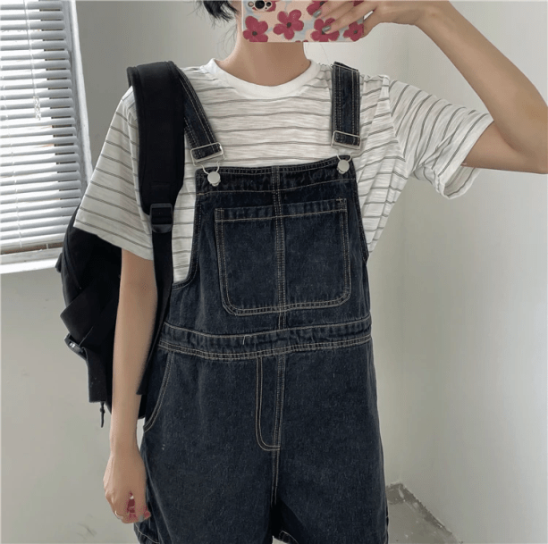 Short Sleeve Denim Romper | Aesthetic Clothes