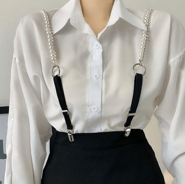 ★理紗★ DROP PEARL SUSPENDER PANTS Respect Straight-Legged Trousers | Boutique Lustre