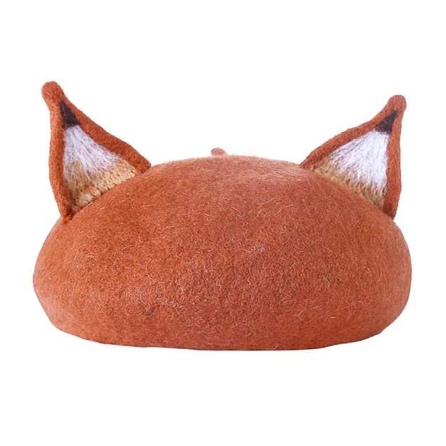 Brown beret with fox ears