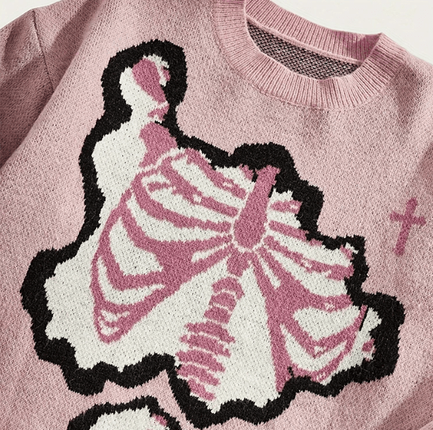 Pastel Pink Skeleton Sweater | Aesthetic Clothes