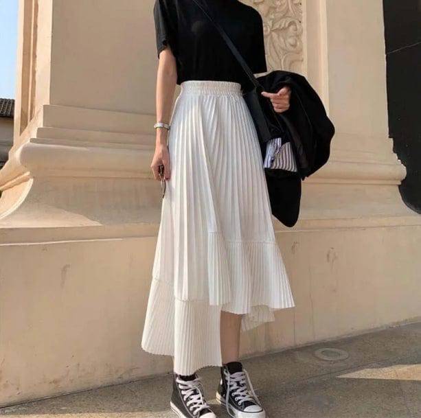 Asymmetric Seashell Pleated Midi Skirt | Aesthetic Skirts