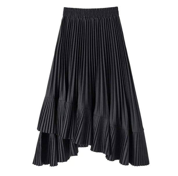 Asymmetric Seashell Pleated Midi Skirt - All Things Rainbow