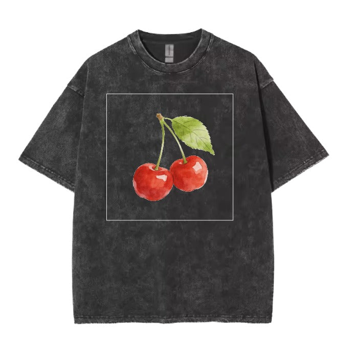 Black t-shirt with cherry design| Cherry Mood Y2K Tee | Aesthetic Graphic Tee