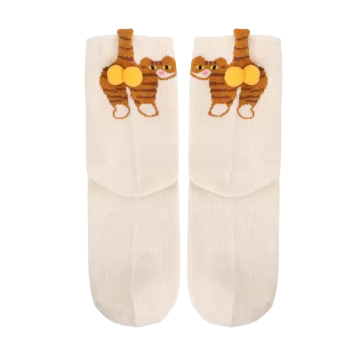 Pop-Up Cat Crew Socks | Cute 3D Cat Socks | Quirky Aesthetic Crew Socks