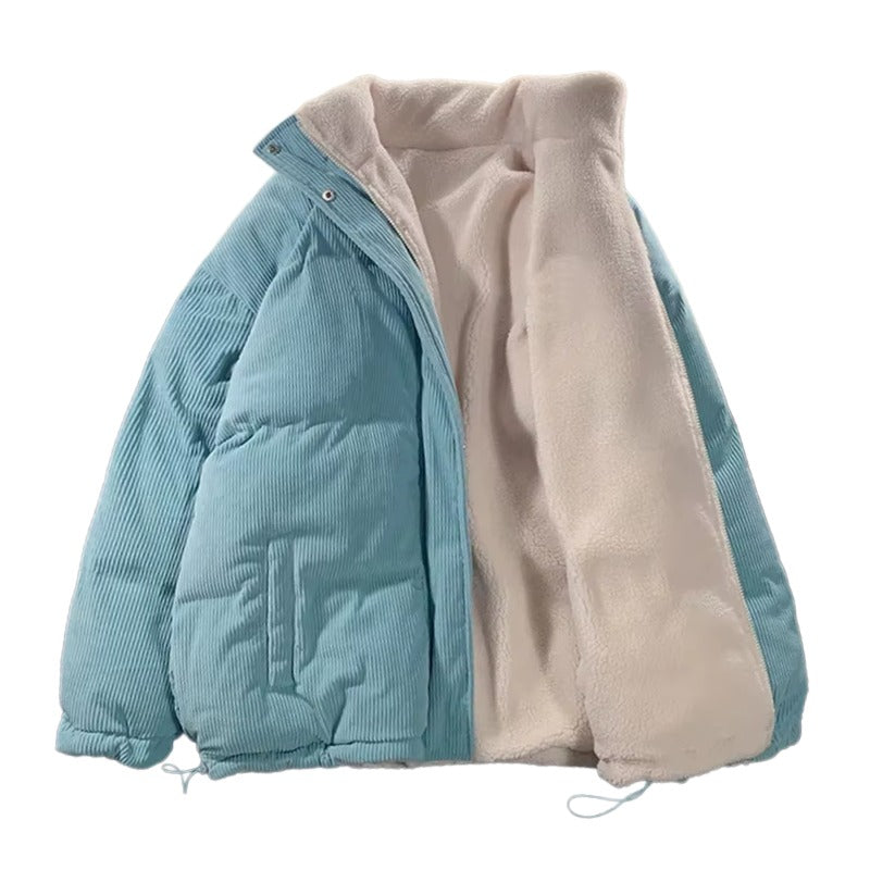 light blue Reversible Corduroy Puffer Jacket – Reversible Winter Jacket