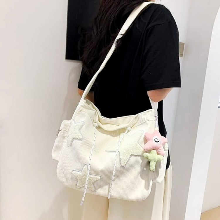 Star Corduroy Shoulder Bag – Cute Y2K Aesthetic Shoulder Bag