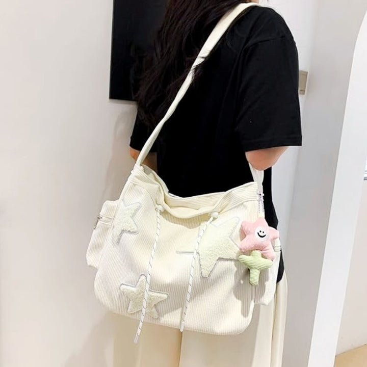 Star Corduroy Shoulder Bag – Cute Y2K Aesthetic Shoulder Bag
