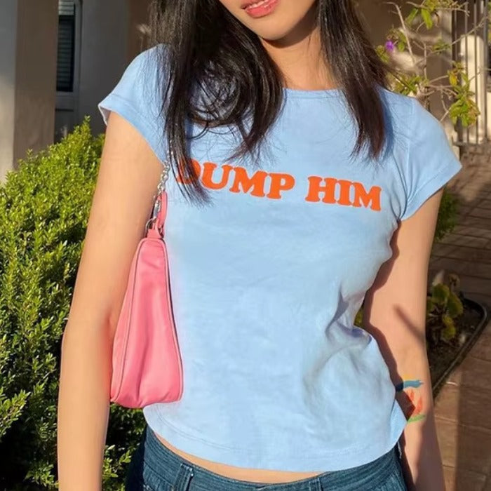 Dump Him Baby Tee – Y2K Graphic Crop Top