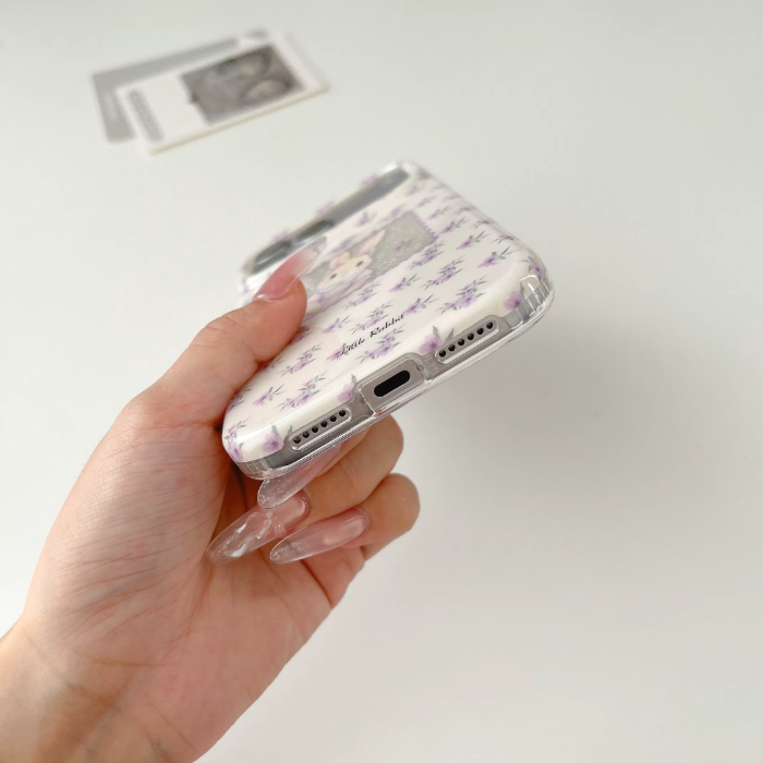 Coquette Bunny iPhone Case – Lavender Floral Vintage Phone Cover