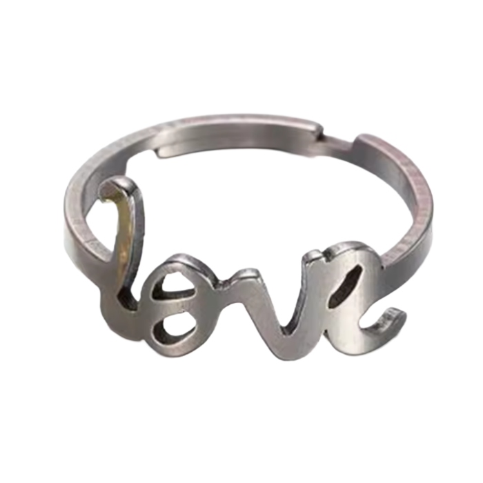 Silver Love Ring – Resizable Stainless Steel Ring for Aesthetic Jewelry