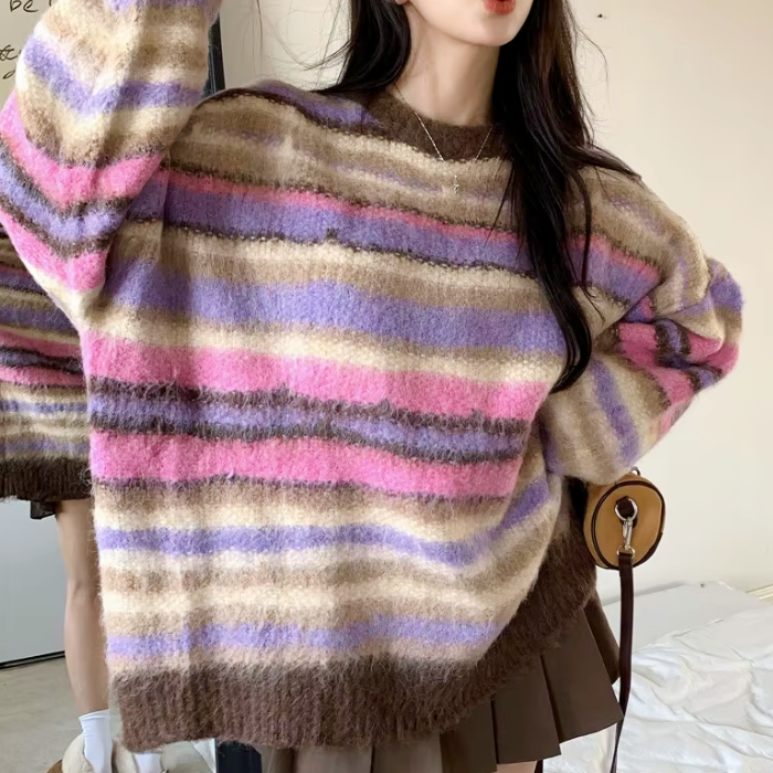 Pastel Striped Sweater - Cozy Striped Soft Girl Fashion