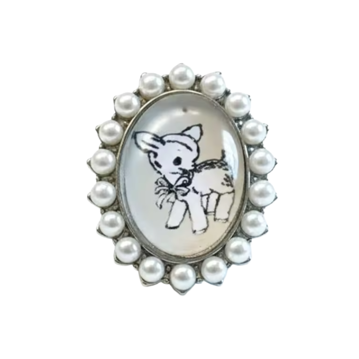 Coquette Deer Ring – Vintage Cameo Pearl Statement Jewelry