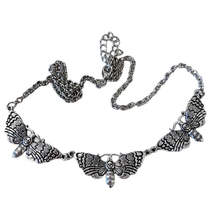 Triple Moth Necklace – Silver Gothic Aesthetic Jewelry
