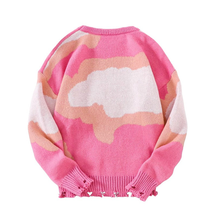 Preppy Sky Sweater – Cloud Pattern Oversized Knit Pullover