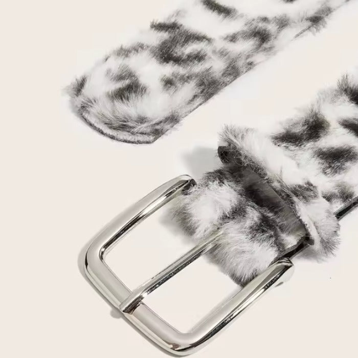 Y2K Leopard Furry Belt - Fuzzy Statement Belt