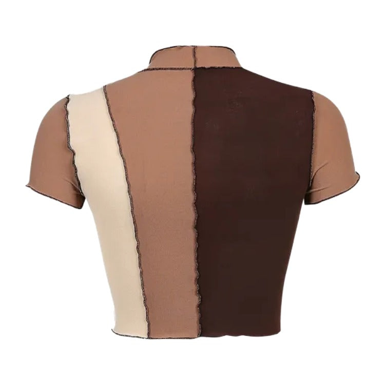 Brown Tan Cream Crop Top – Retro Y2K Aesthetic Top