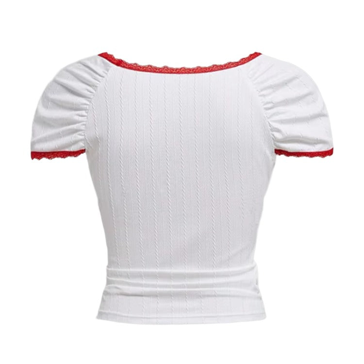 Cherry Bomb Crop Top – Y2K Red Lace Aesthetic Top