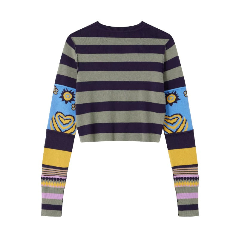 Striped Cropped Knit Sweater – Indie Aesthetic Pullover