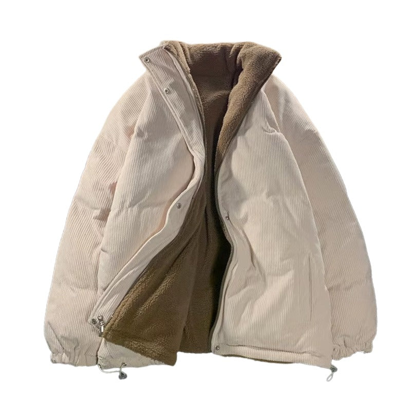beige Reversible Corduroy Puffer Jacket – Reversible Winter Jacket