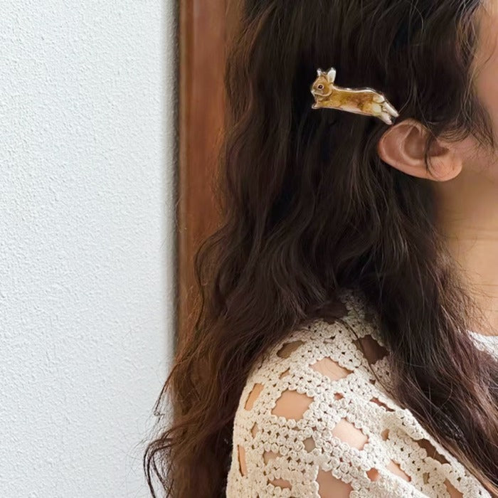Cottagecore Bunny Hair Clips – Brown Rabbit Acrylic Hair Accessories