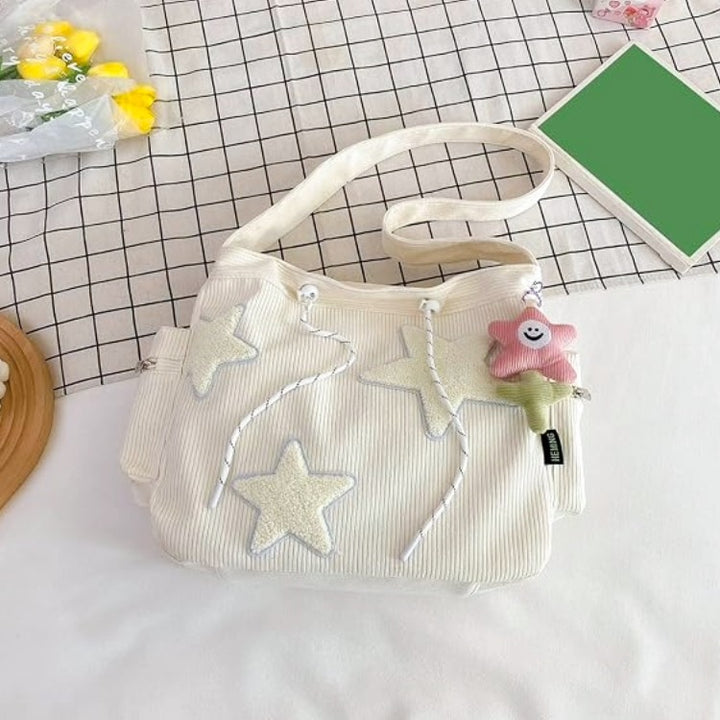 Star Corduroy Shoulder Bag – Cute Y2K Aesthetic Shoulder Bag