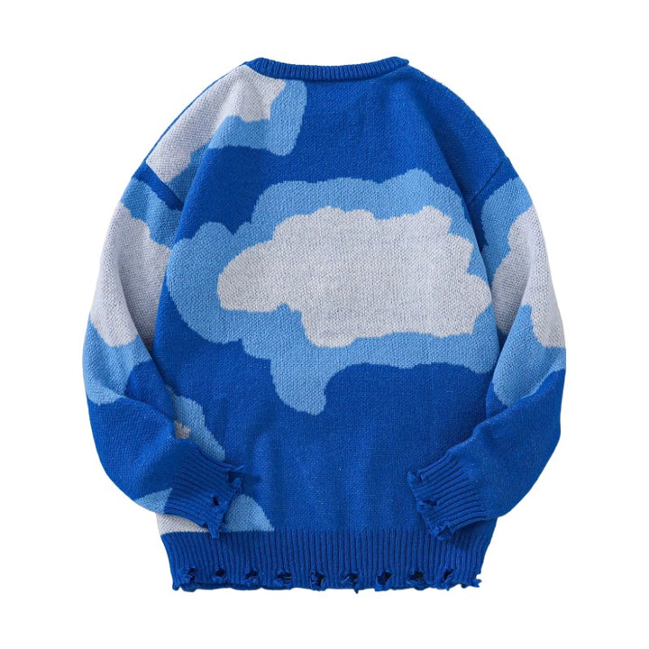 Preppy Sky Sweater – Cloud Pattern Oversized Knit Pullover