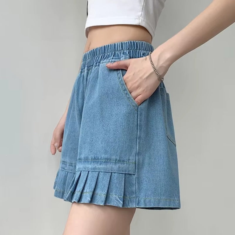 Blue Pleated Denim Shorts – Soft Girl Y2K Aesthetic