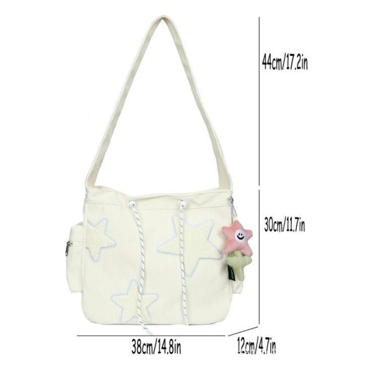 Star Corduroy Shoulder Bag – Cute Y2K Aesthetic Shoulder Bag