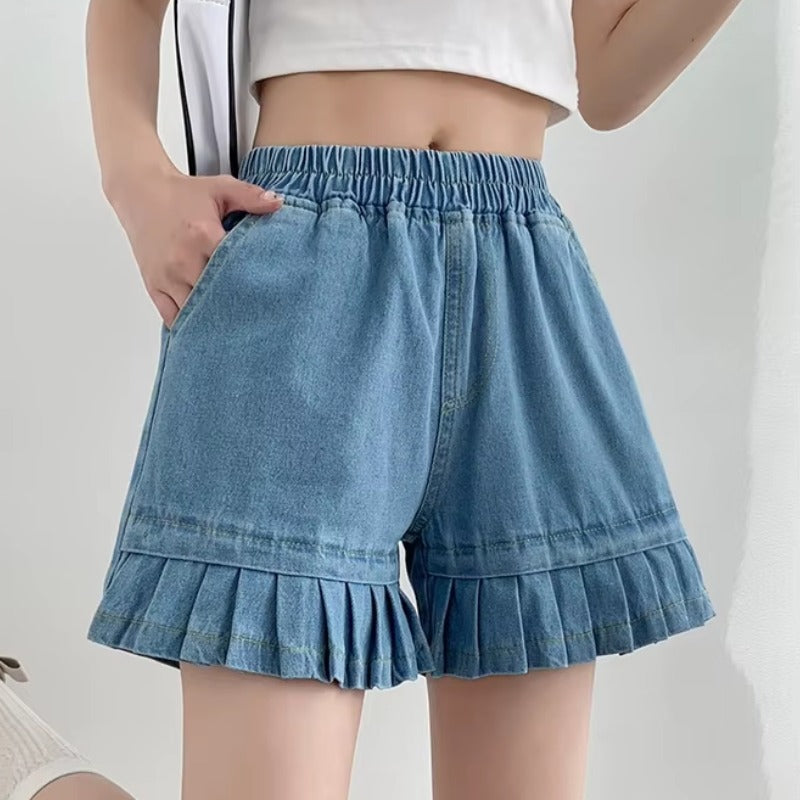 Blue Pleated Denim Shorts – Soft Girl Y2K Aesthetic