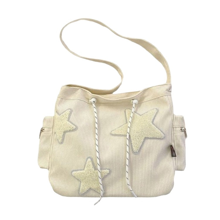 white Star Corduroy Shoulder Bag – Cute Y2K Aesthetic Shoulder Bag