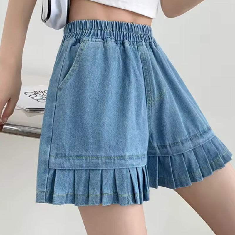 Blue Pleated Denim Shorts – Soft Girl Y2K Aesthetic