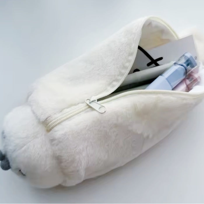 Kawaii Seal Pencil Case – Cute Plush White Seal Zipper Pouch