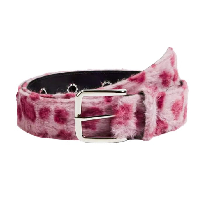 pink Y2K Leopard Furry Belt - Fuzzy Statement Belt