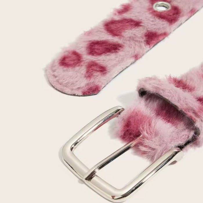 Y2K Leopard Furry Belt - Fuzzy Statement Belt