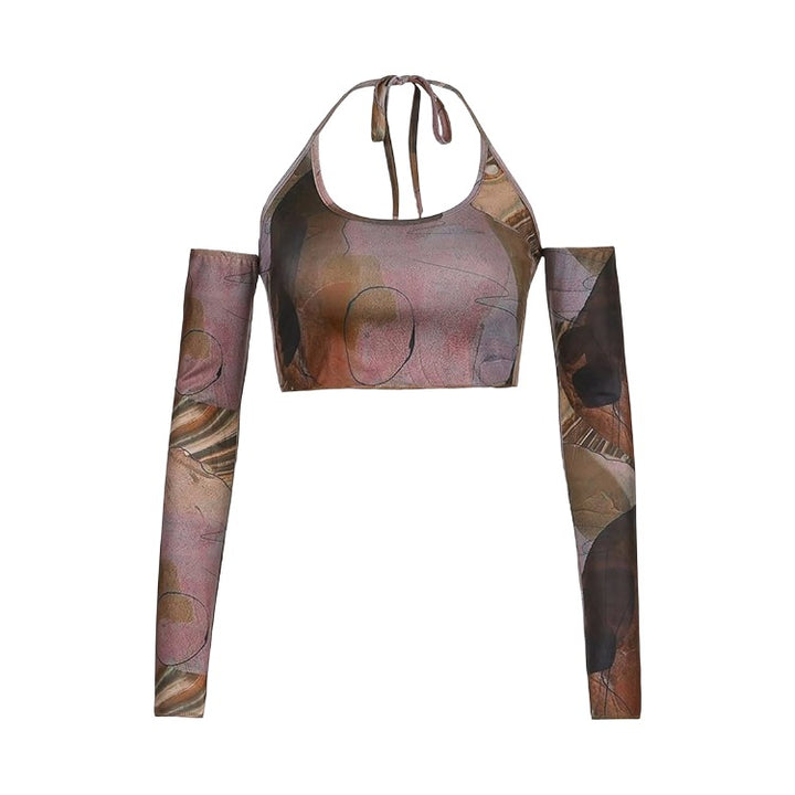 Brown Y2K Halter Crop Top - Brown Y2K Alternative Crop Top