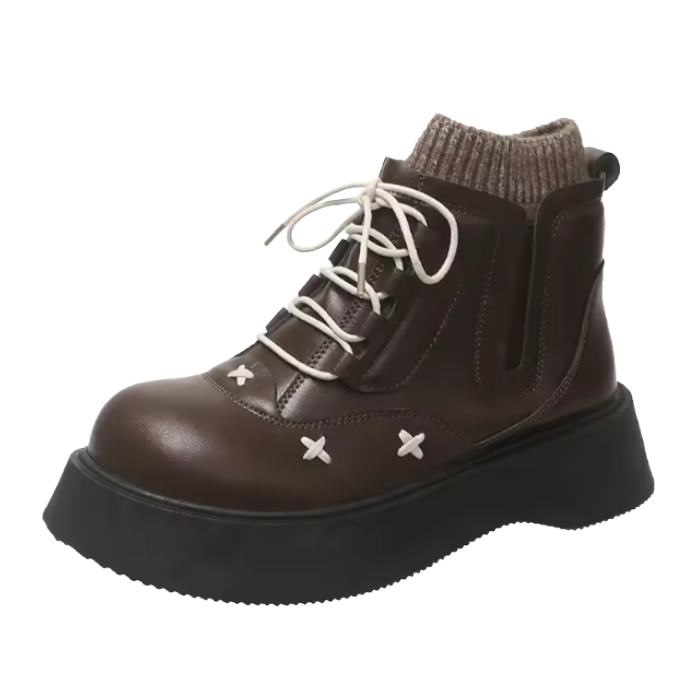 Brown Preppy Platform Boots – Retro Preppy Aesthetic Ankle Shoes