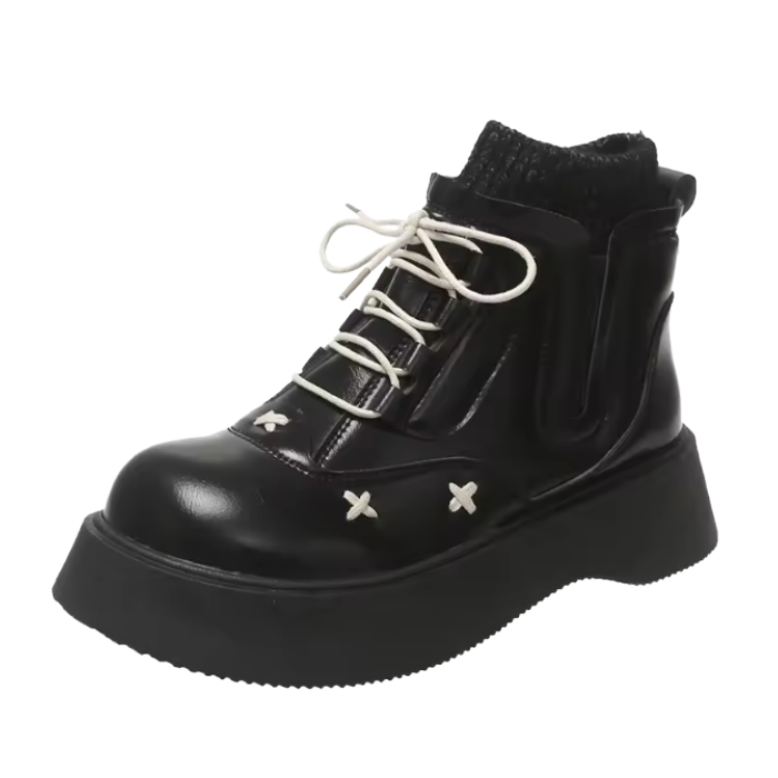 black Preppy Platform Boots – Retro Preppy Aesthetic Ankle Shoes