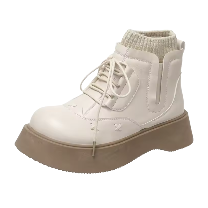 white Preppy Platform Boots – Retro Preppy Aesthetic Ankle Shoes