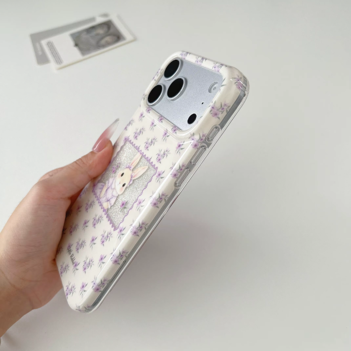 Coquette Bunny iPhone Case – Lavender Floral Vintage Phone Cover