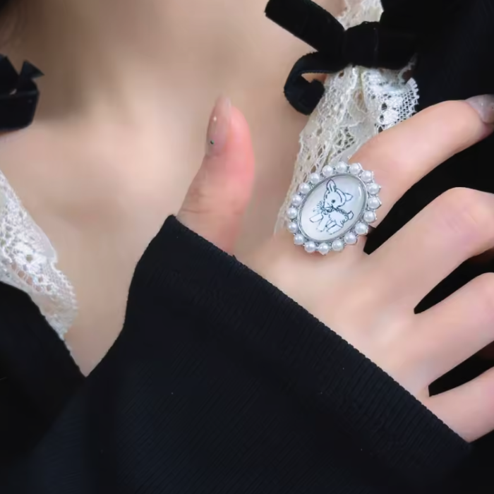 Coquette Deer Ring – Vintage Cameo Pearl Statement Jewelry