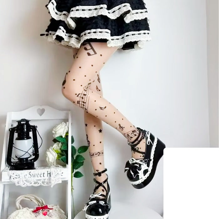 Music Note Sheer Tights - Alternative Grunge Aesthetic Tights