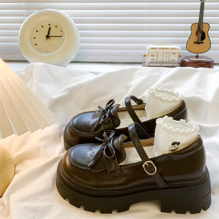 brown Kawaii Platform Mary Janes – Japanese School Style Buckle Shoes