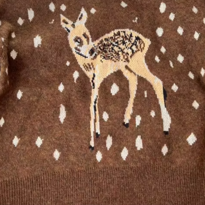 Vintage Deer Knit Sweater – Cute Vintage Deer Graphic Pullover