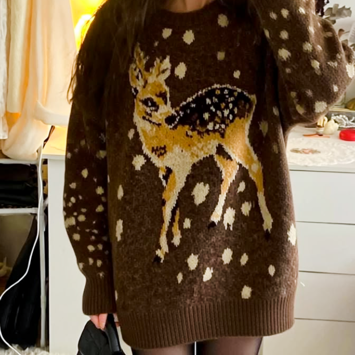 Vintage Deer Knit Sweater – Cute Vintage Deer Graphic Pullover