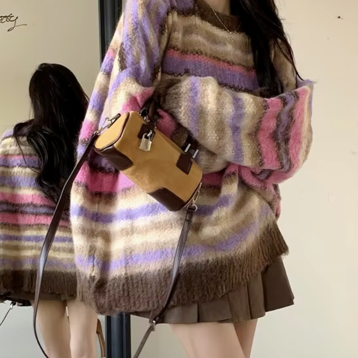 Pastel Striped Sweater - Cozy Striped Soft Girl Fashion